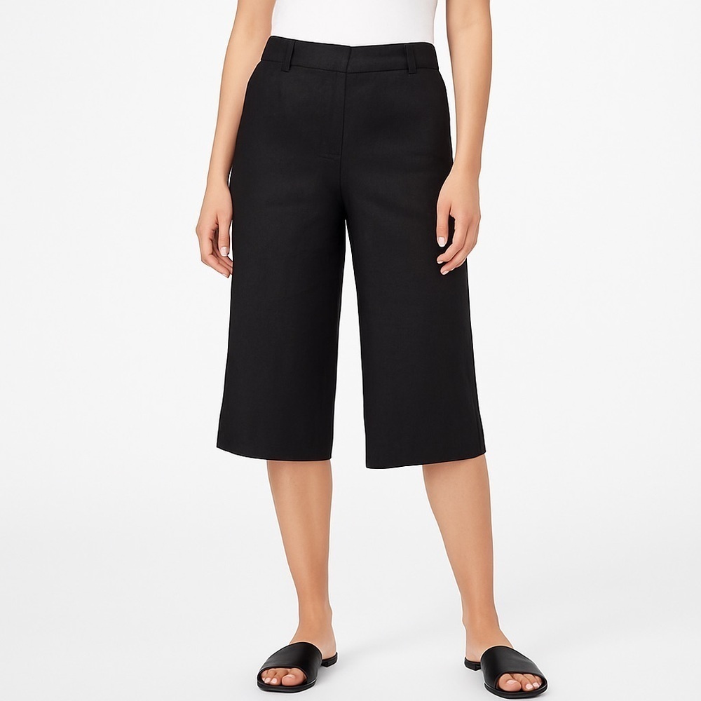 Talbots Irish Linen Black Wide Leg Cropped Culottes Womens 10 Minimalist